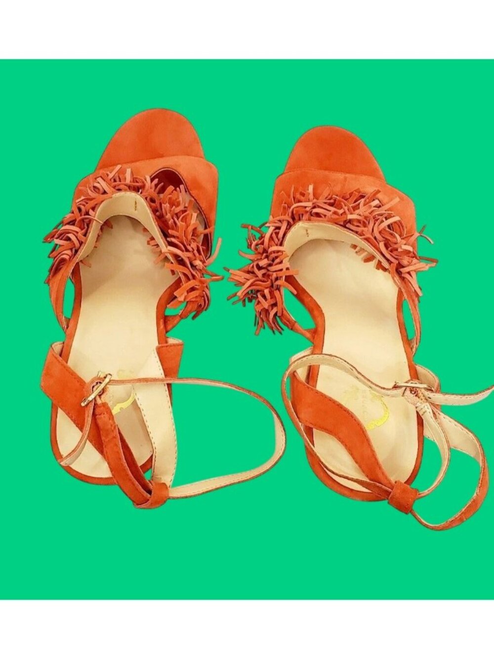 C WONDER "Gabrielle" Women's Orange Suede Fringe High Heel Sandal Sz 7 New- READ - Picture 6 of 10